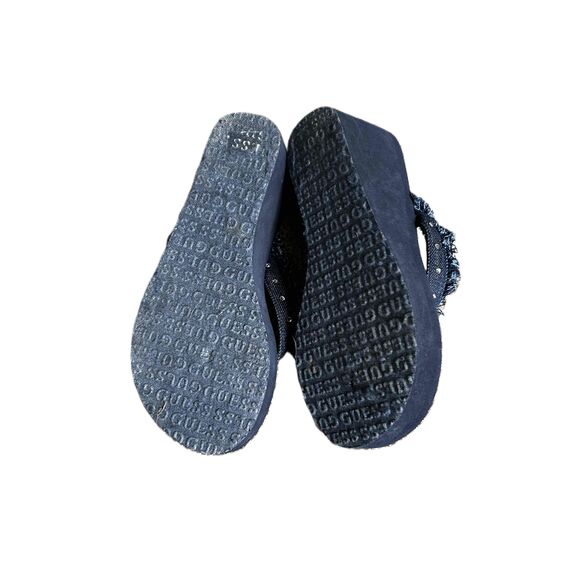 Guess Black Jeweled Straps Rhinestone Wedge Flip Flop Sandals Size 7 - Picture 3 of 3